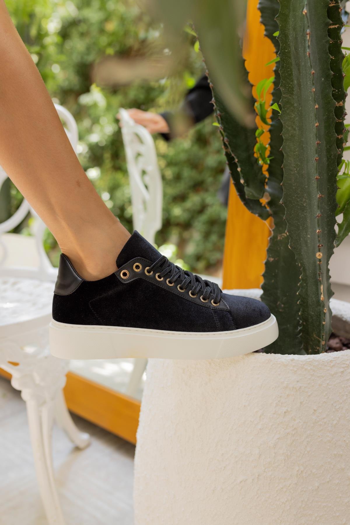 SANDY KADIN  KADIFE EVA TABAN SNEAKER SIYAH SUET 