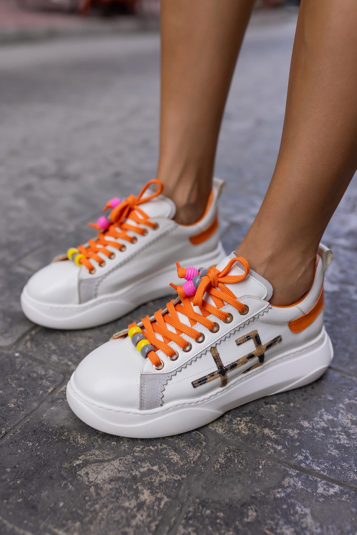 REPSO KADİN  BAGCIK DETAY EVA TABAN SNEAKER BEYAZ TURUNCU