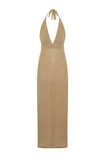 AquellaAskılı Gold Lurex Elbise