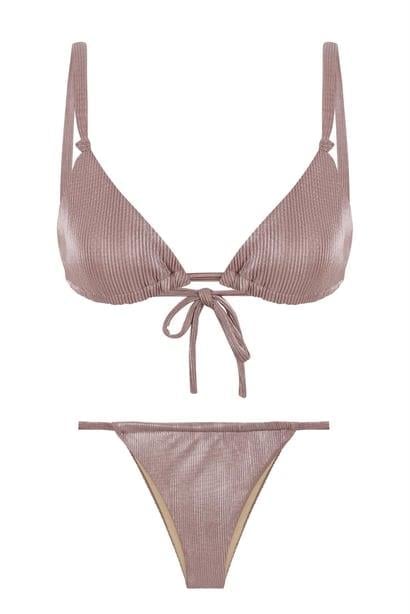 AquellaPudra Pilili Düğüm Detaylı Üçgen Bikini Takım (210-1105)