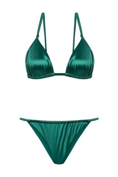 AquellaSaten Düğümlü Yeşil Üçgen Bikini Takım  (210-1298)