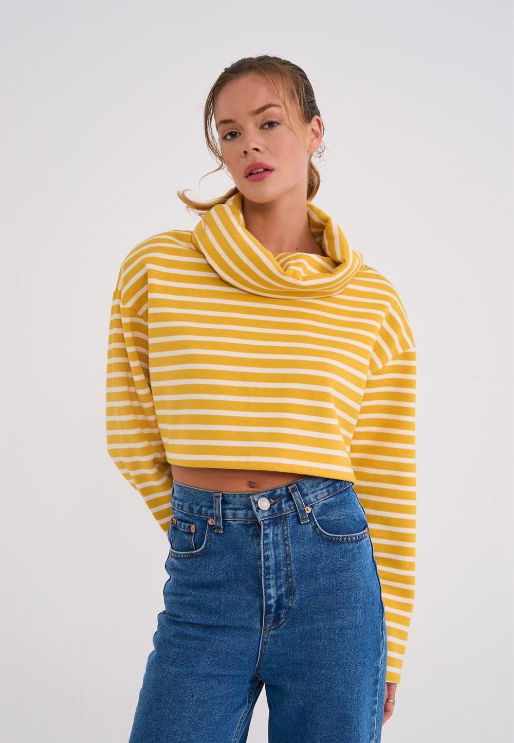 LA SARTAÇİZGİLİ SWEAT SARI  BEYAZ