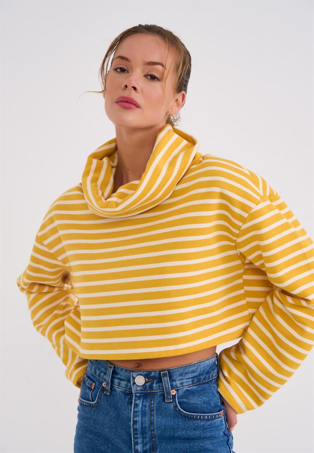 LA SARTAÇİZGİLİ SWEAT SARI  BEYAZ