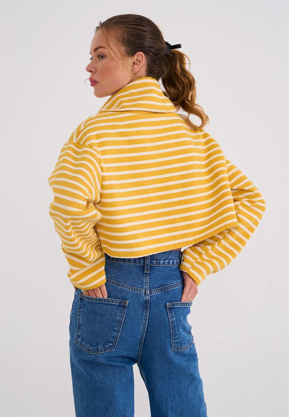 LA SARTAÇİZGİLİ SWEAT SARI  BEYAZ