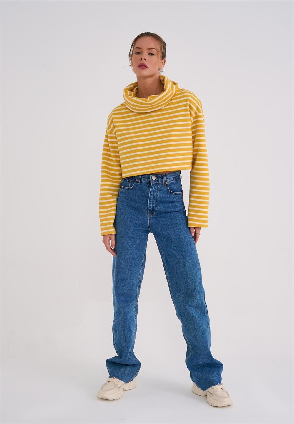 LA SARTAÇİZGİLİ SWEAT SARI  BEYAZ