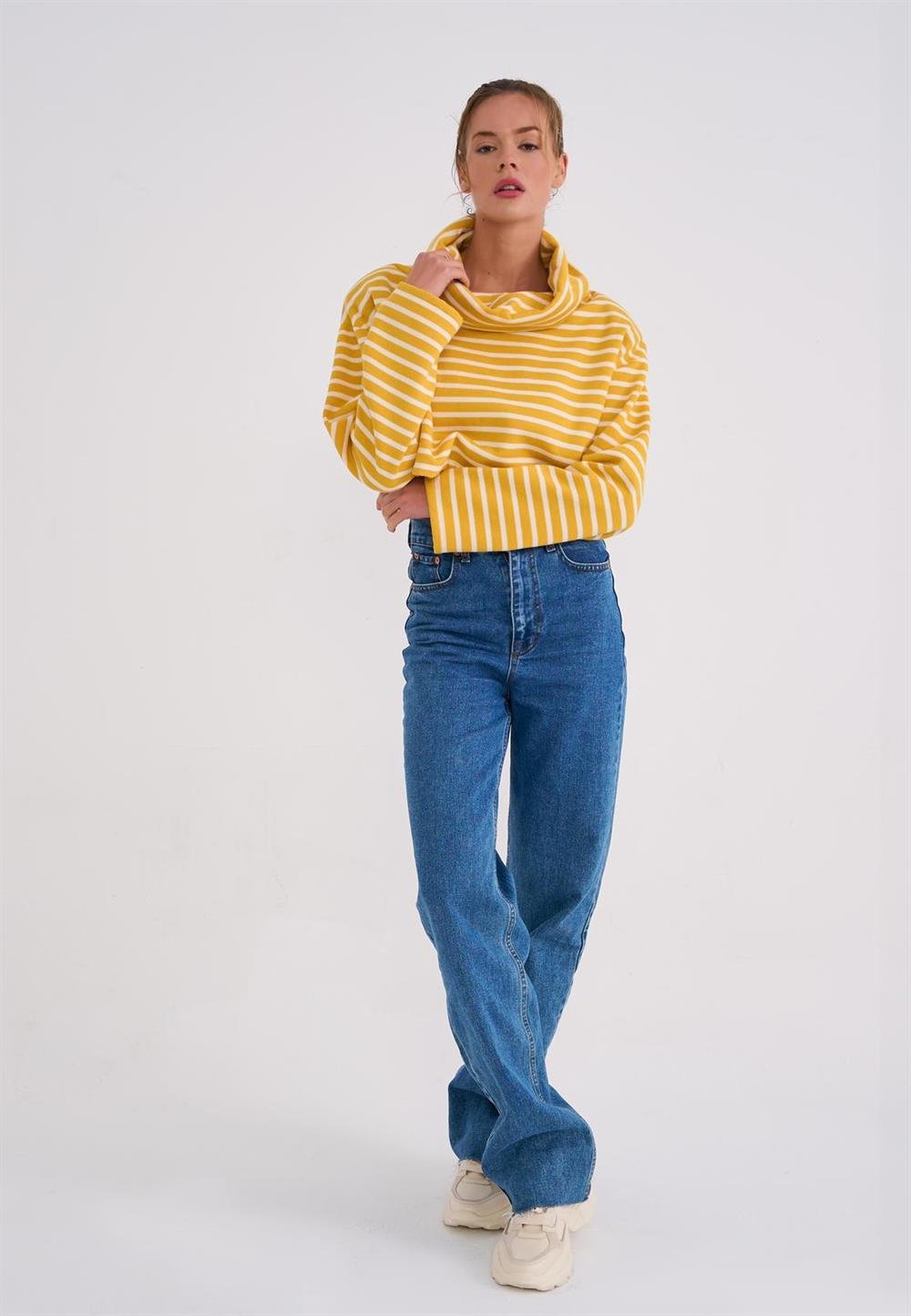 LA SARTAÇİZGİLİ SWEAT SARI  BEYAZ