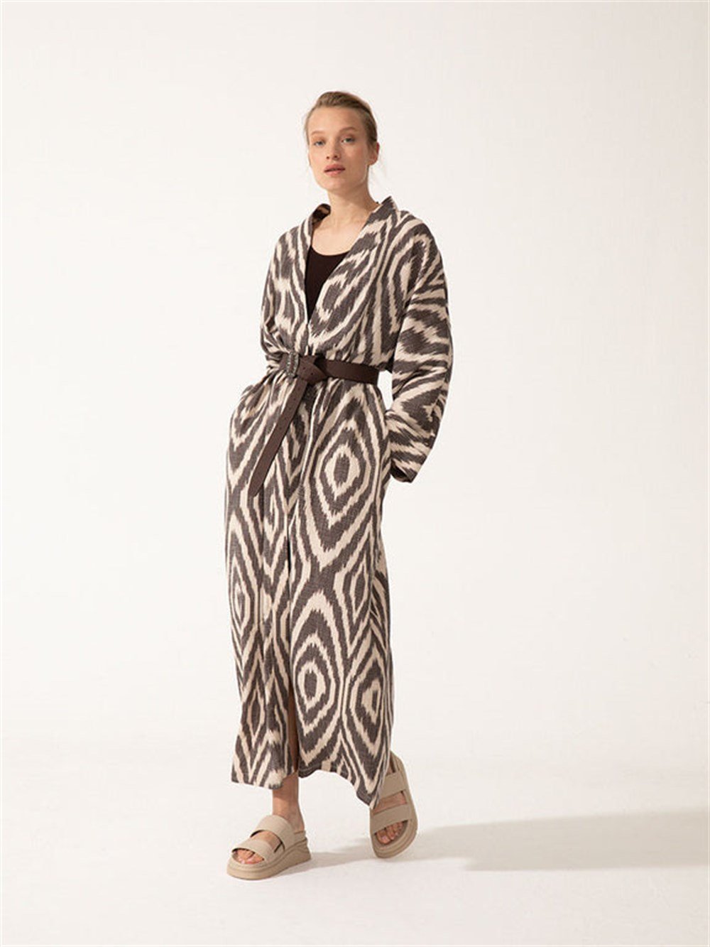 RivusALCEDO Kuşaklı Maksi Kimono - Siyah