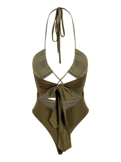 RivusAskılı Dekolteli Body - Yeşil