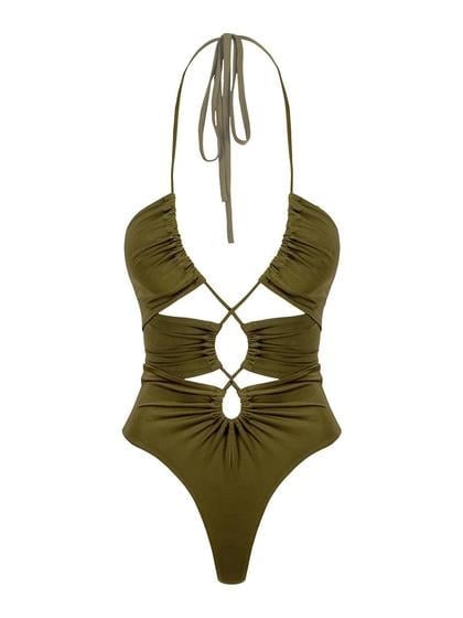 RivusAskılı Dekolteli Body - Yeşil