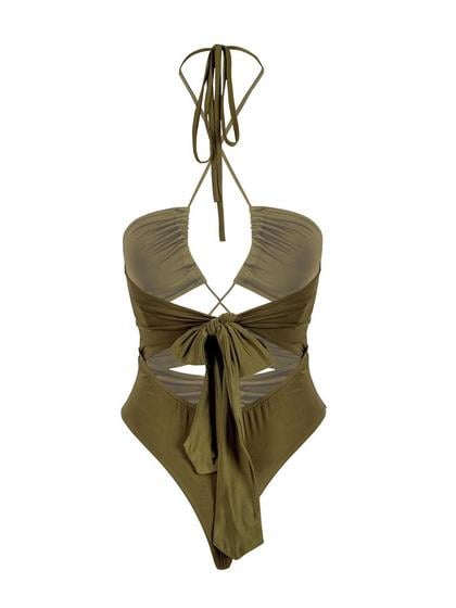 RivusAskılı Dekolteli Body - Yeşil
