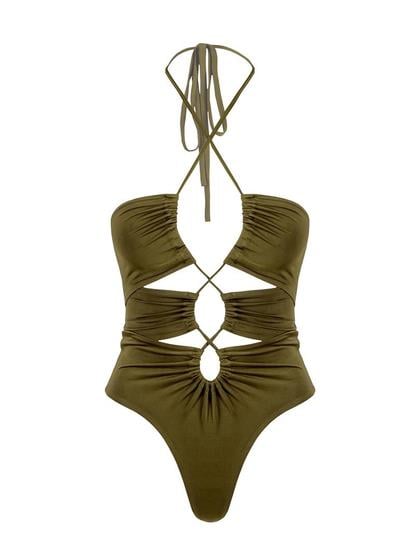 RivusAskılı Dekolteli Body - Yeşil