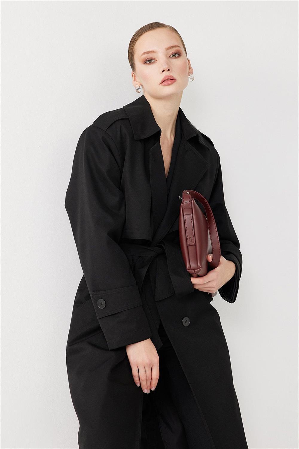SUUDSiyah Oversize Vintage Trençkot