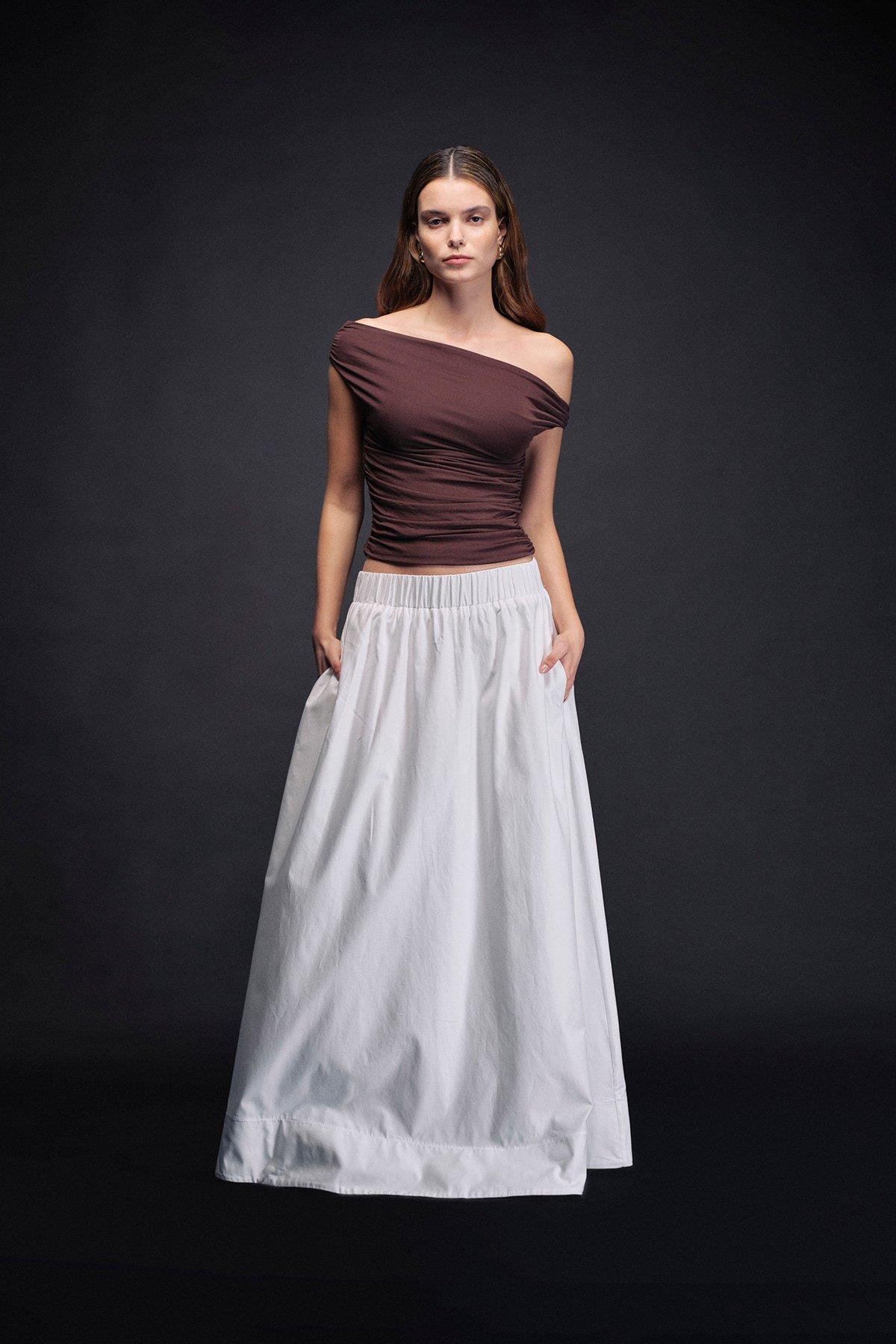 VATKALIOmuzları açık bluz - Exclusice Collection KAHVERENK