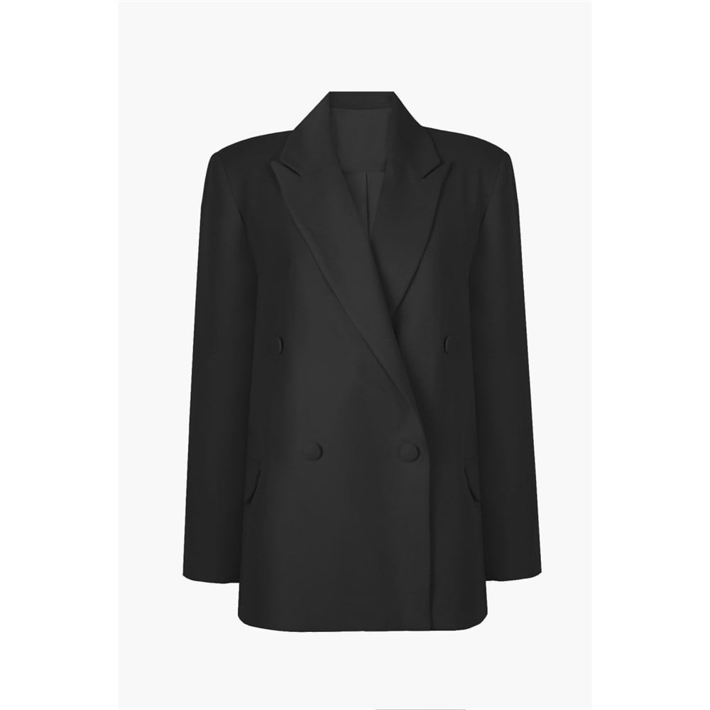 Whenever CompanySiyah Oversize Vatkalı İçi Astarlı Krep Premium Ceket