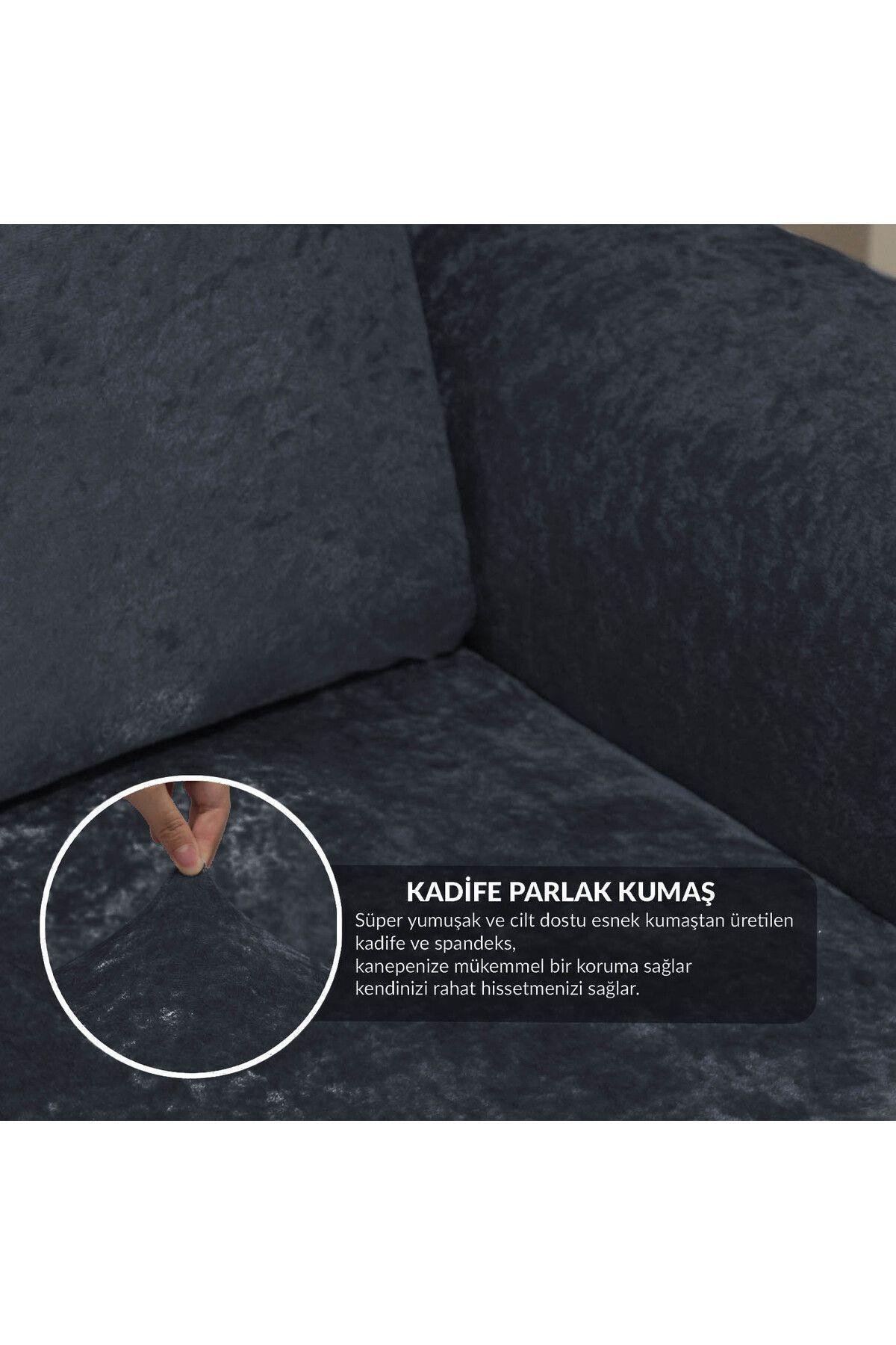 3 3 1 1 Antrasit Lastikli Kanepe Örtüsü | Lastikli Koltuk Örtüsü | Koltuk Kılıfı