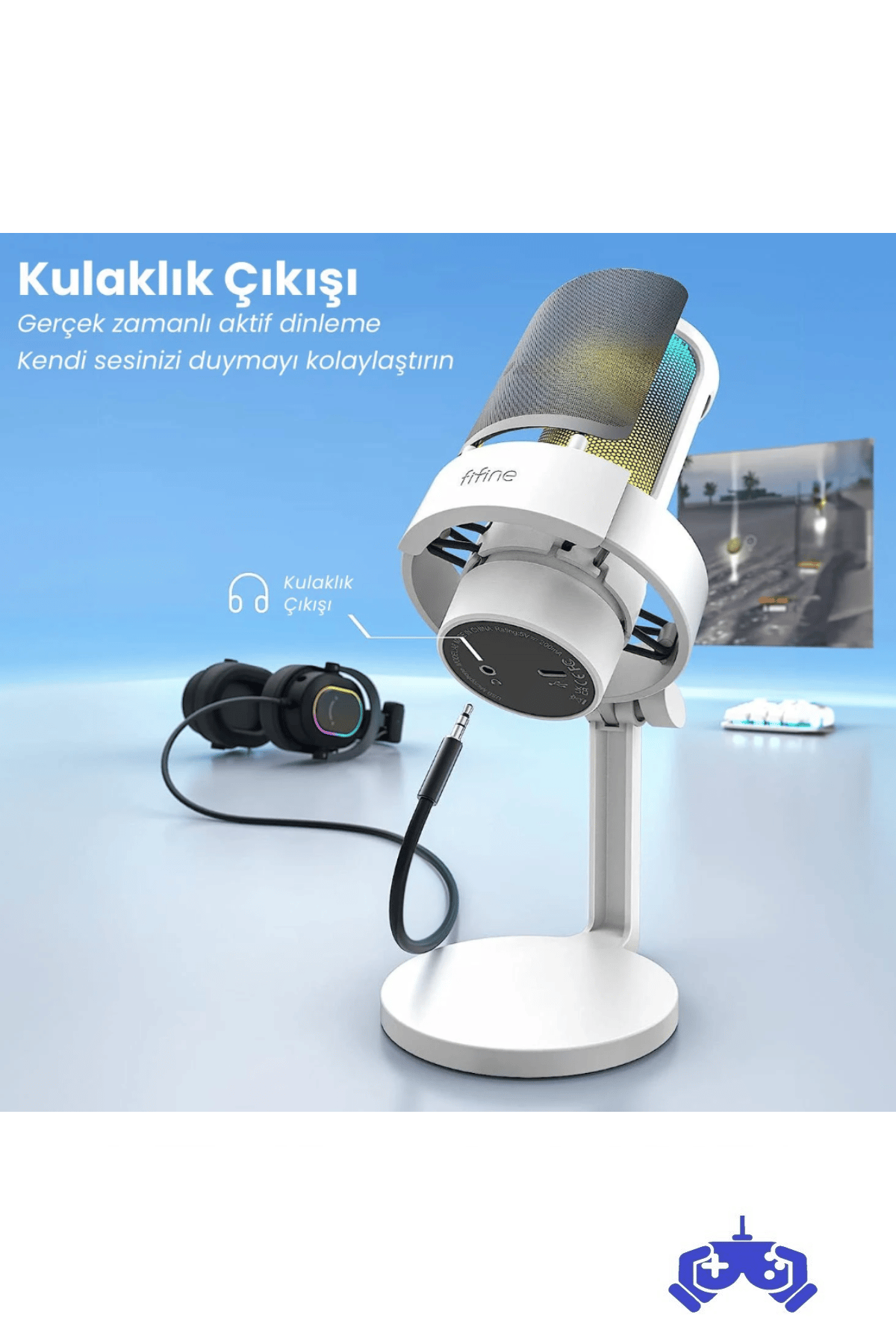 Fifine Ampligame A8-W Beyaz USB Mikrofon - Yayıncı ve Oyunculara Özel Bilgisayar Mikrofonu