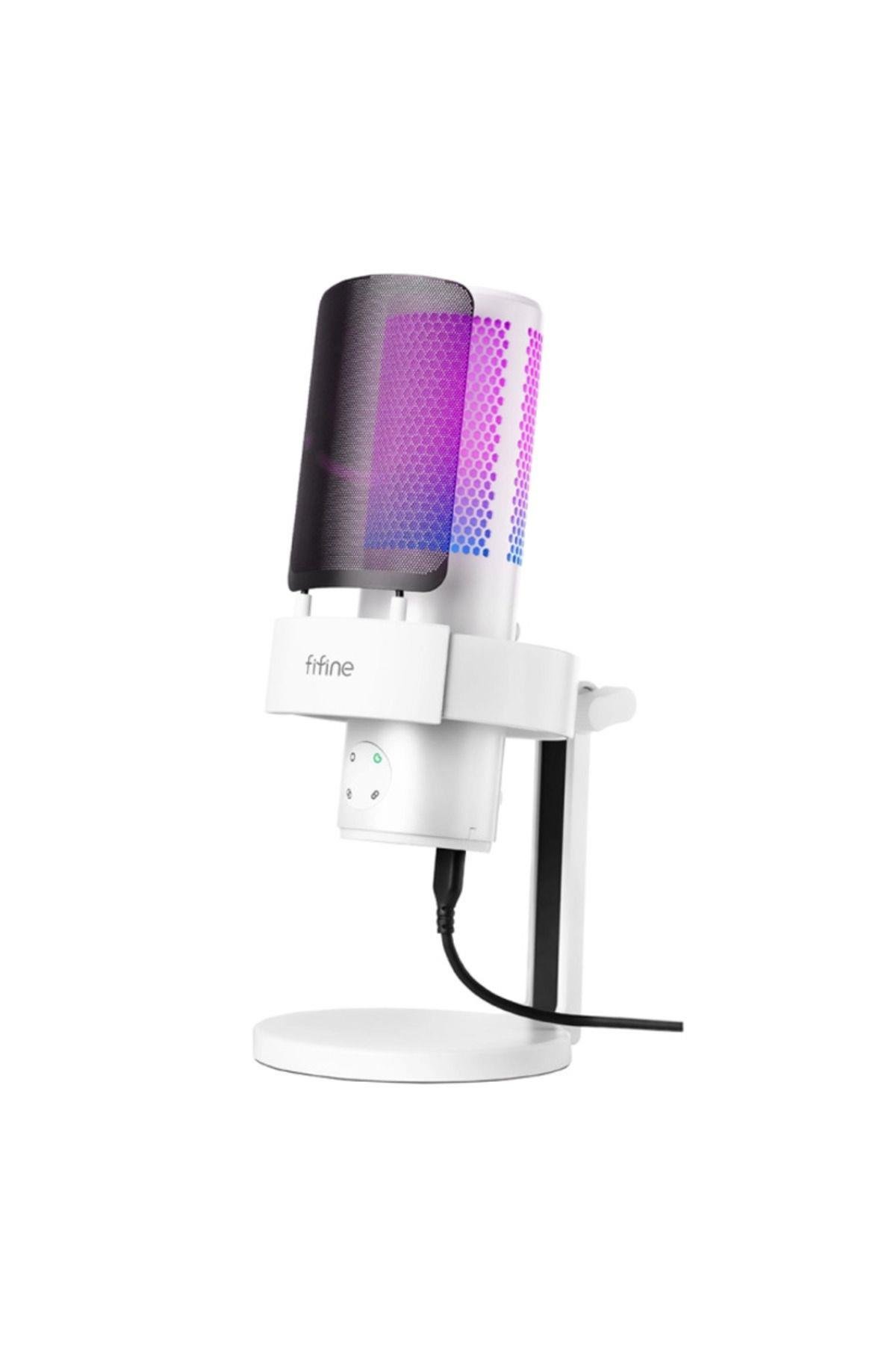 Fifine Ampligame A9W Beyaz RGB USB Mikrofon Yayıncı ve Oyunculara Özel Bilgisayar Mikrofonu