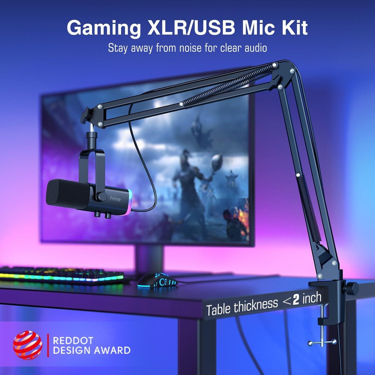 Fifine Ampligame AM8T Bilgisayar Oyuncu XLR USB RGB Dinamik Yayıncı Mikrofon Seti