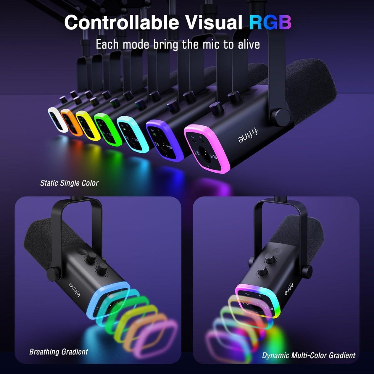 Fifine Ampligame AM8T Bilgisayar Oyuncu XLR USB RGB Dinamik Yayıncı Mikrofon Seti