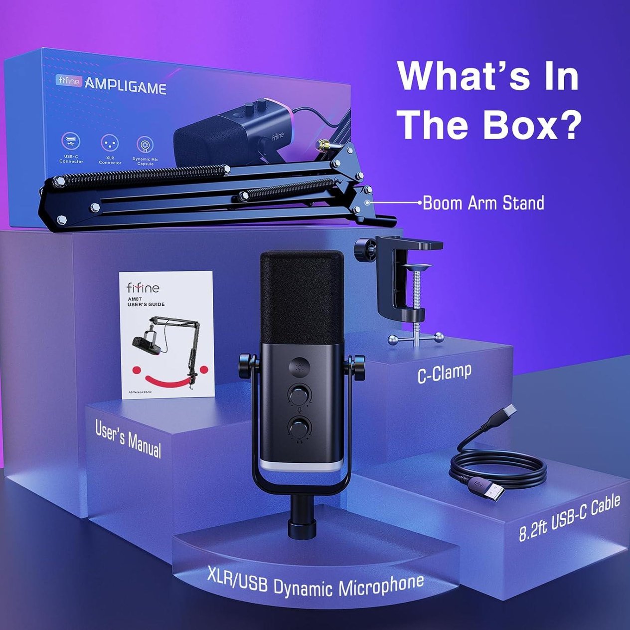 Fifine Ampligame AM8T Bilgisayar Oyuncu XLR USB RGB Dinamik Yayıncı Mikrofon Seti
