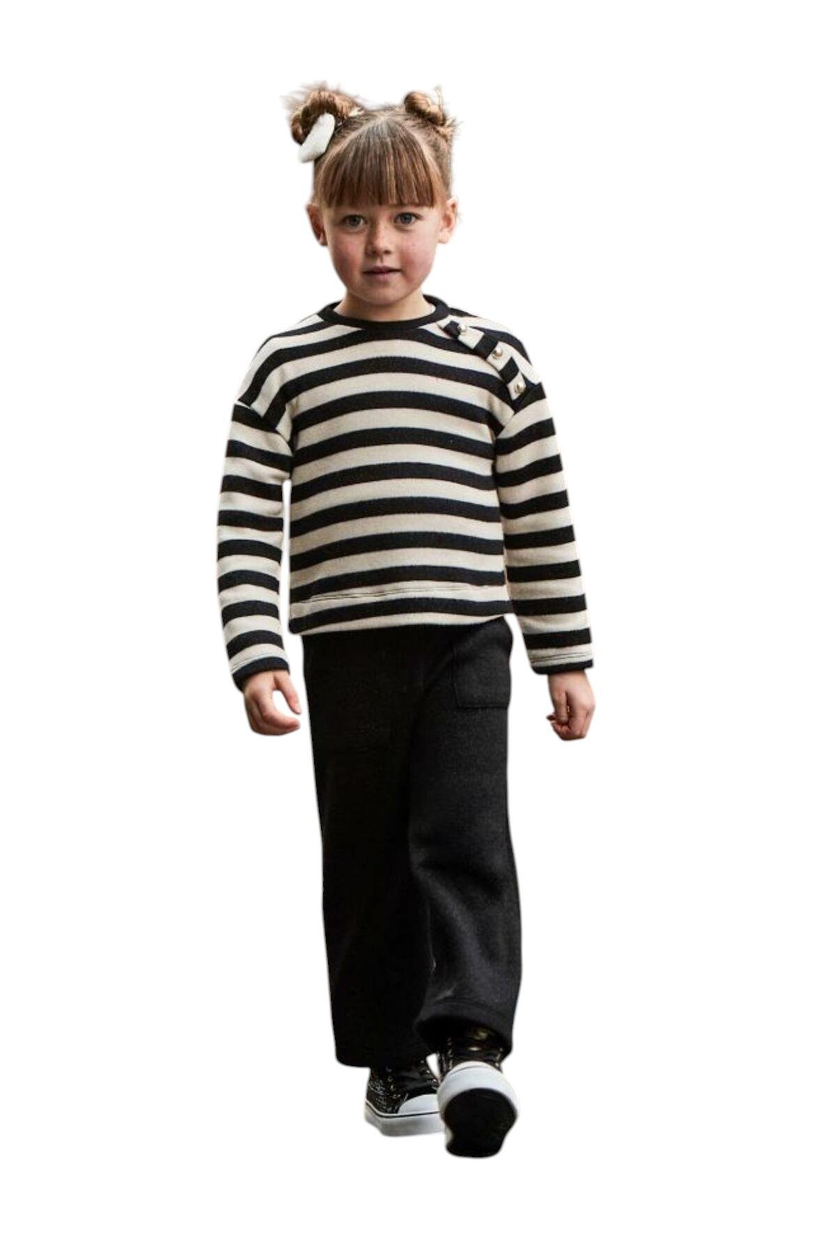 Kız Çocuk Çizgili Sweatshırt Pantolon Takım