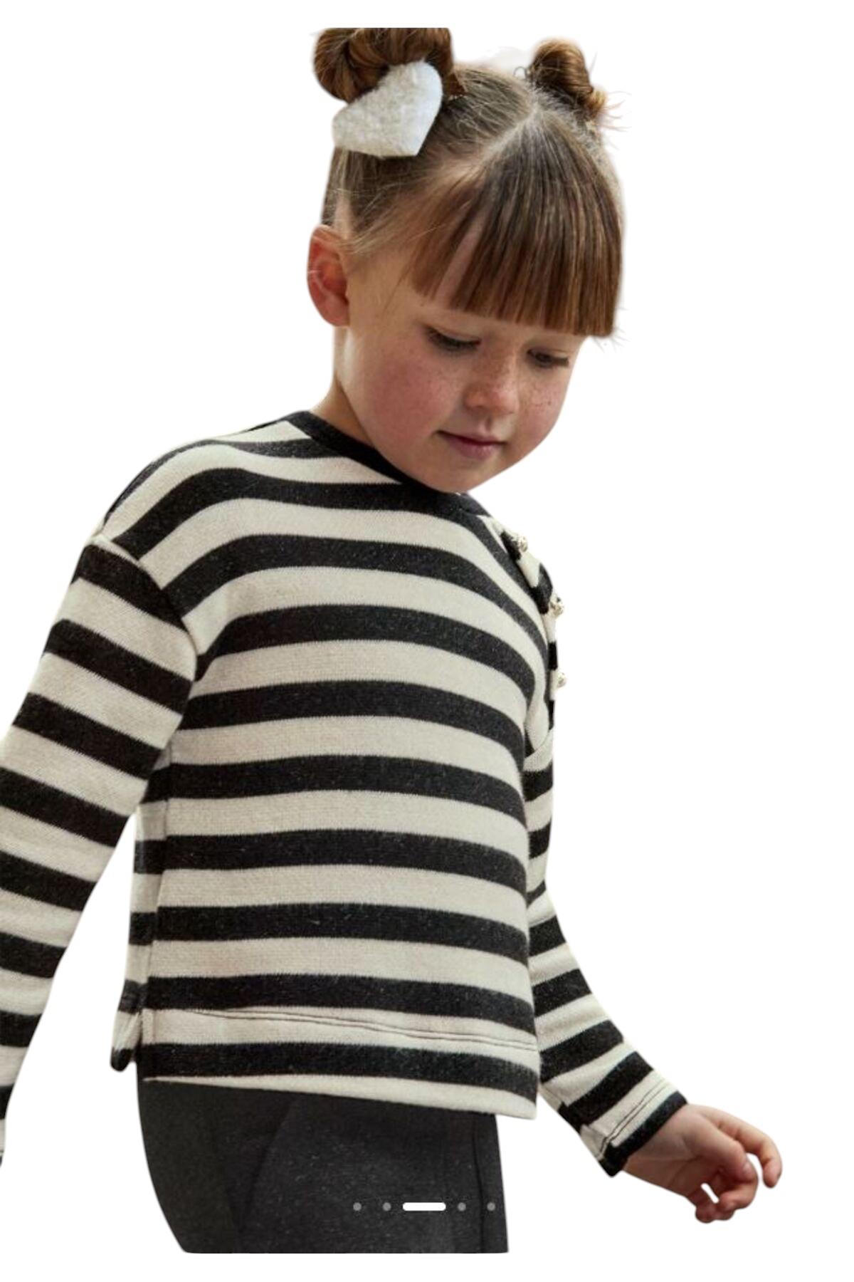 Kız Çocuk Çizgili Sweatshırt Pantolon Takım