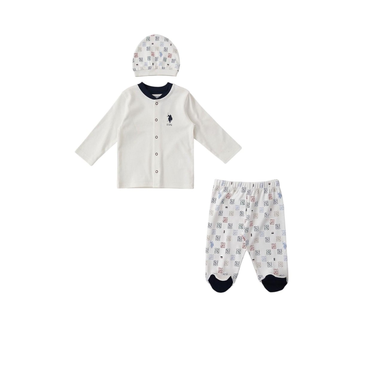 Krem Çıtçıtlı Uspa Desen Bebek 3'lü Takım