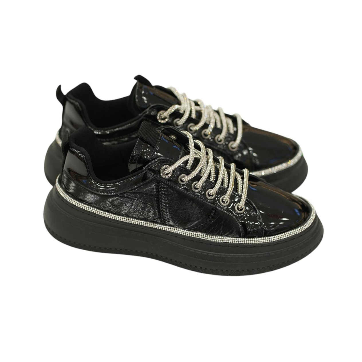 Kuum Kadın Siyah Rugan Bağcıklı Sneaker