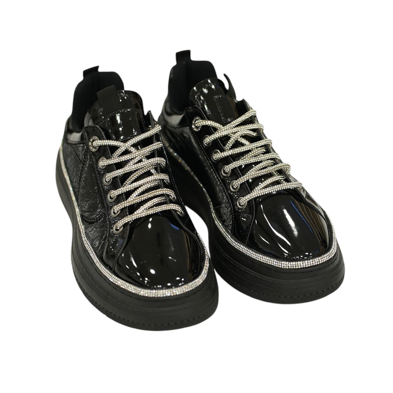 Kuum Kadın Siyah Rugan Bağcıklı Sneaker
