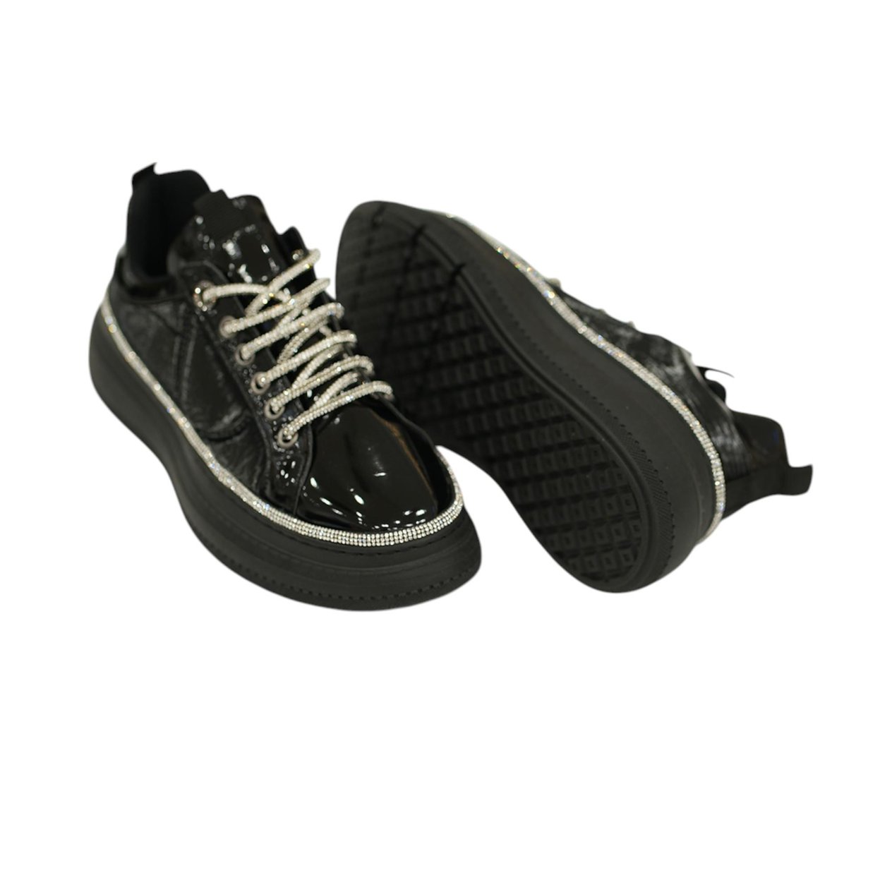 Kuum Kadın Siyah Rugan Bağcıklı Sneaker