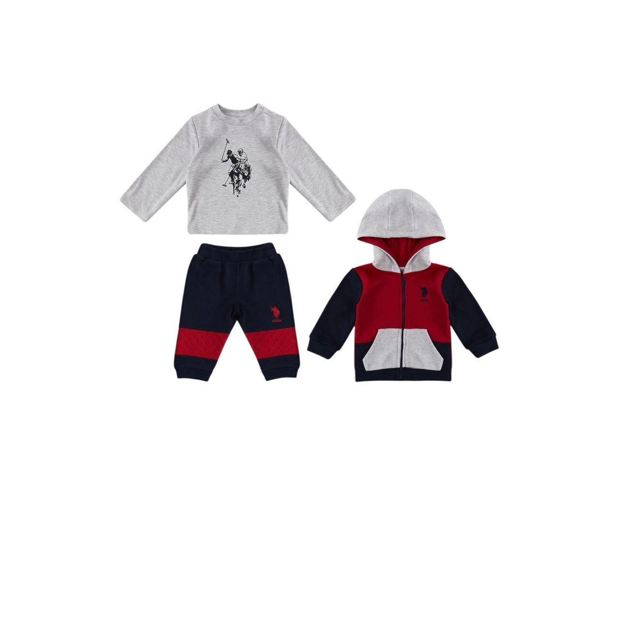 U.S. Polo Assn Kırmızı Kanguru Cep Detay Garnili Bebek 3Lü Takım