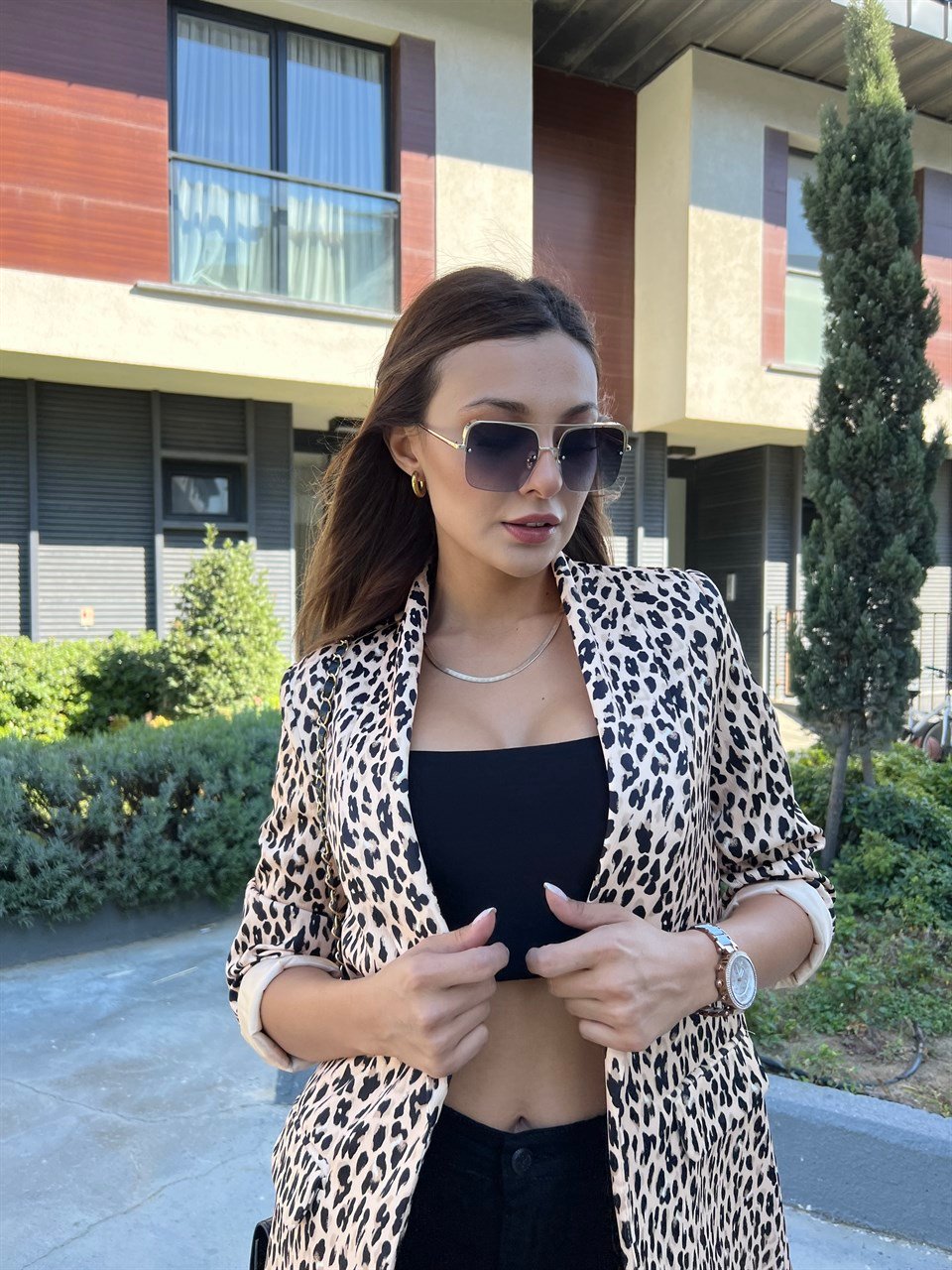 Araminta Tasarım Leopar Desen Blazer Ceket