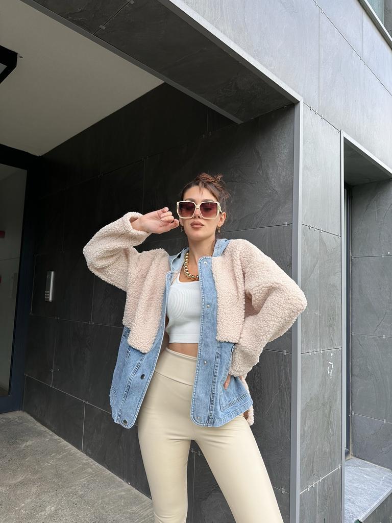 Blue Jean Garnili Kapşonlu Kuzu Mont 1707445
