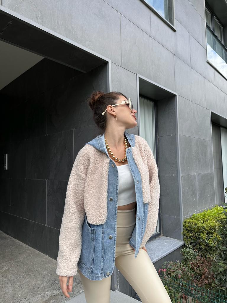 Blue Jean Garnili Kapşonlu Kuzu Mont 1707445