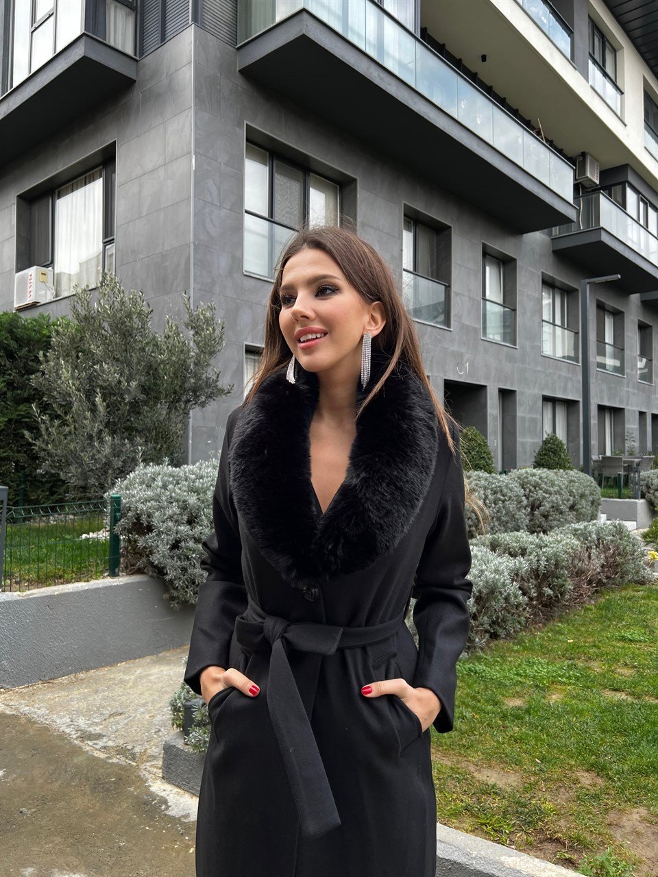 Yaka Kürklü Kaşe Kaban 2220-KAŞESYH