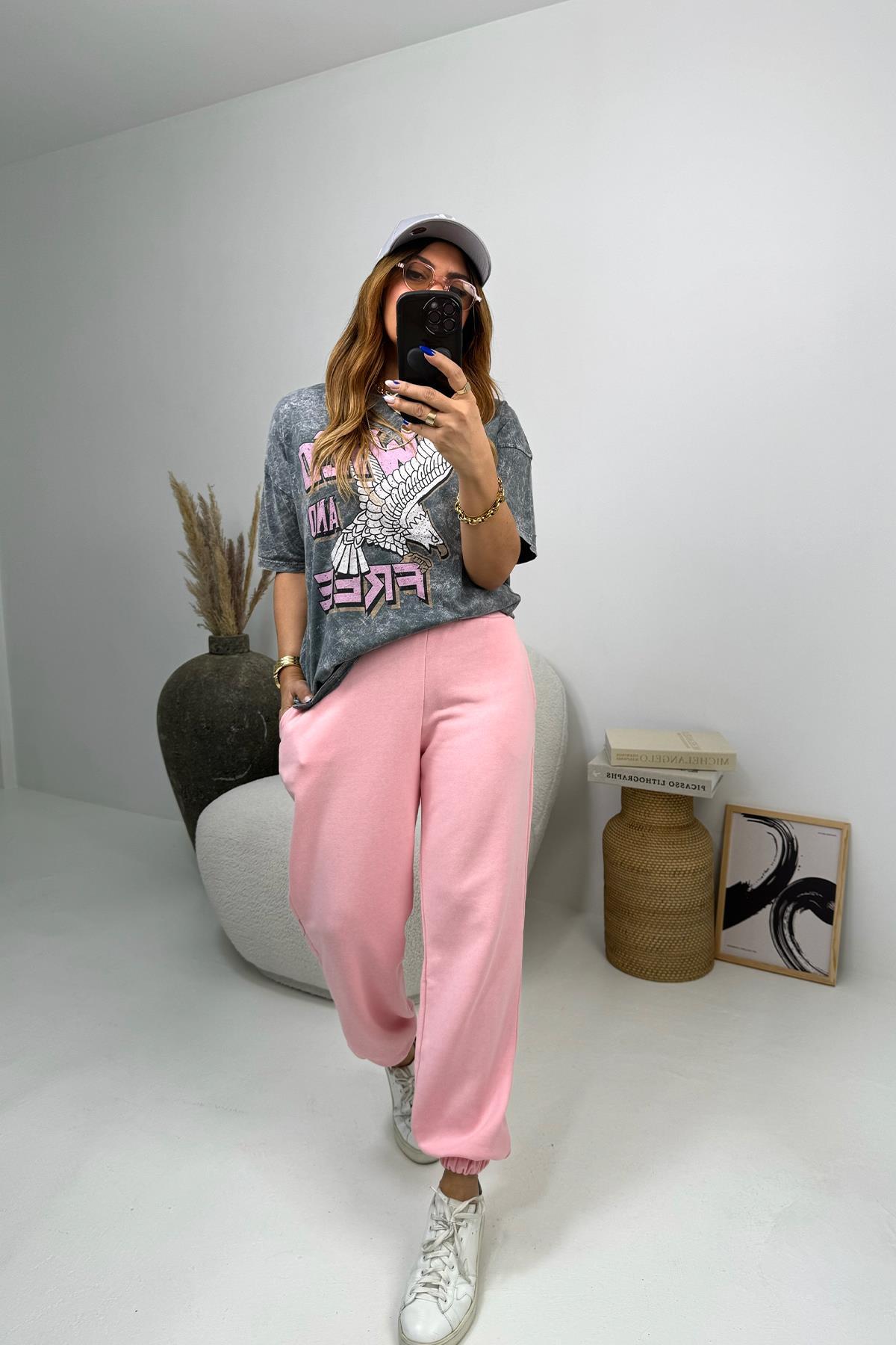 Yıkamalı Wild And Free Tshirt Gri