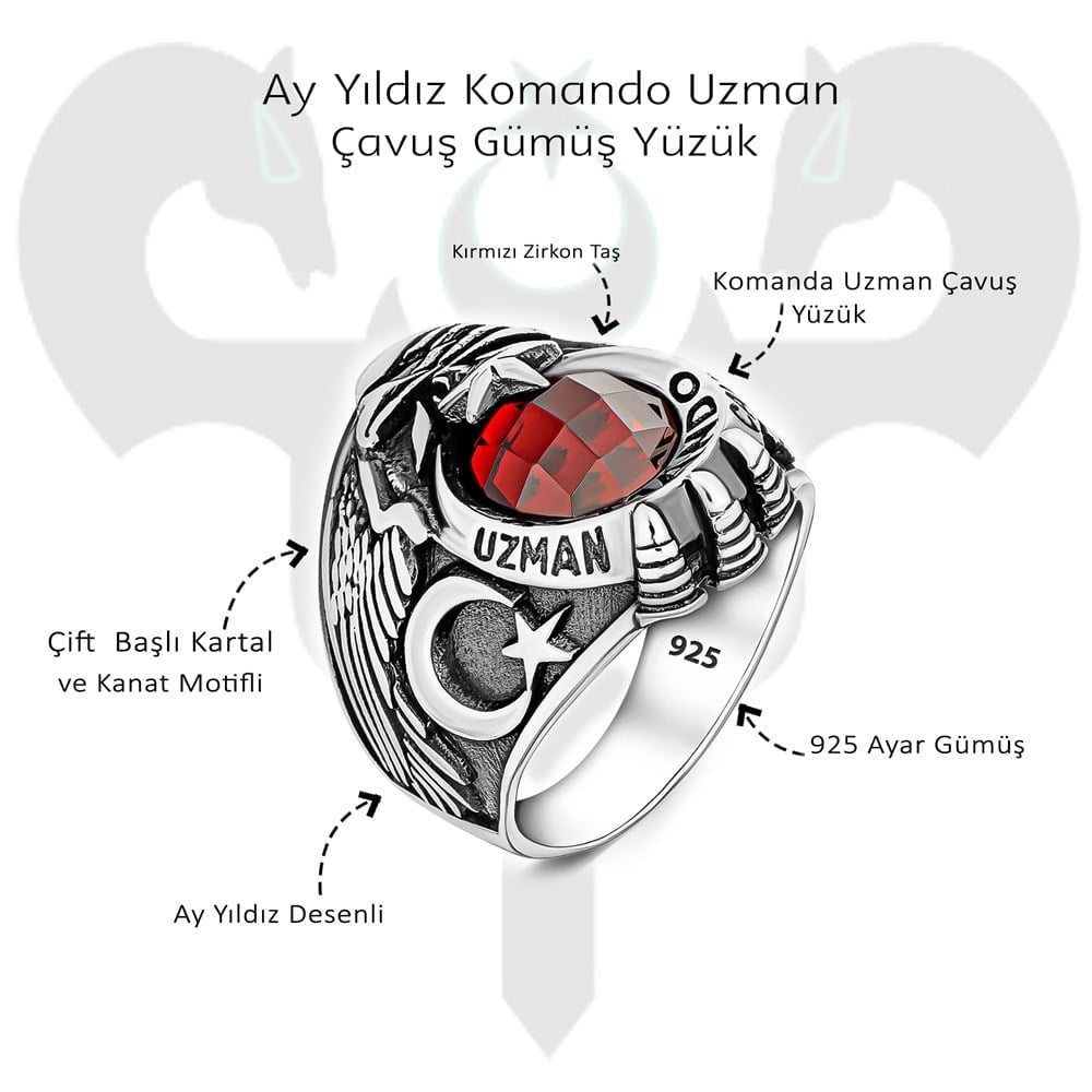 Ay Yıldız Komando Uzman Çavuş Gümüş Yüzük