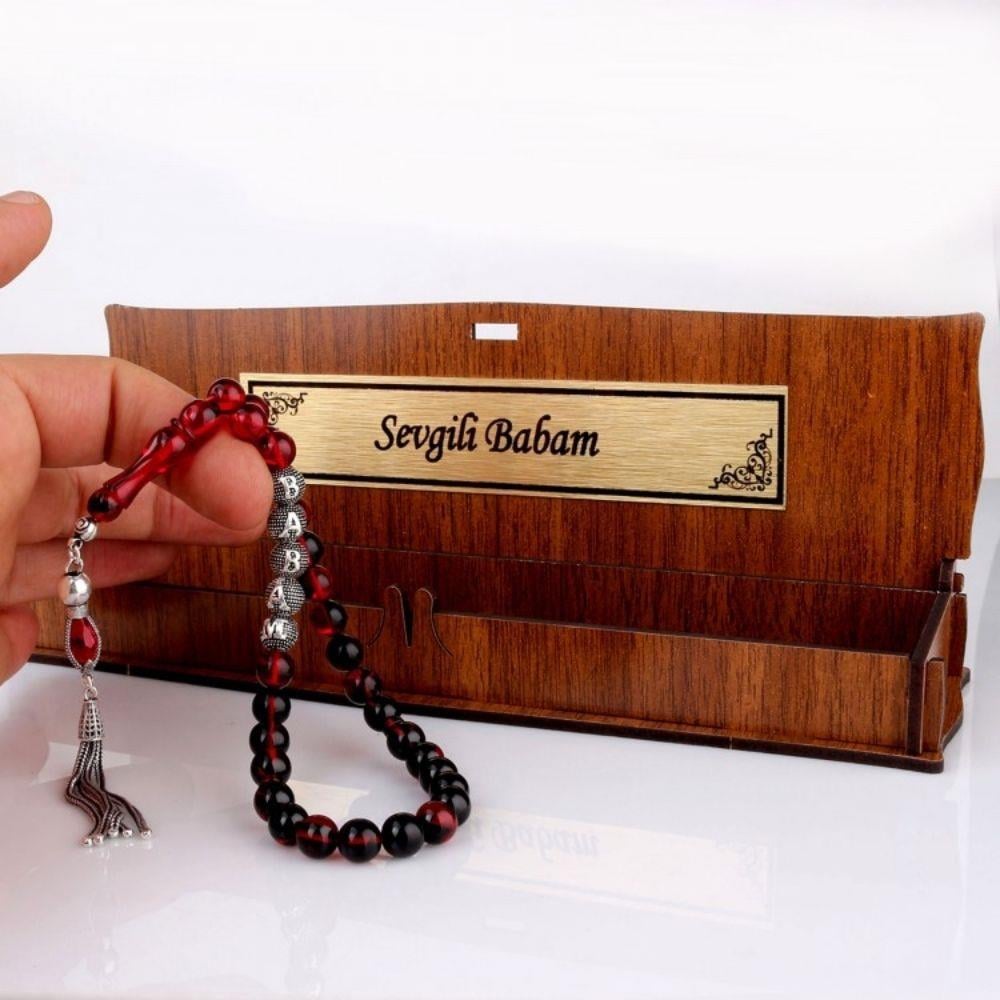 Babam Yazılı Kırmızı & Siyah Ateş Kehribar TesbihFire Amber Rosary