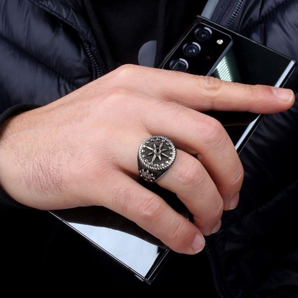 Gemi Dümeni Pusula Model Gümüş Yüzük
