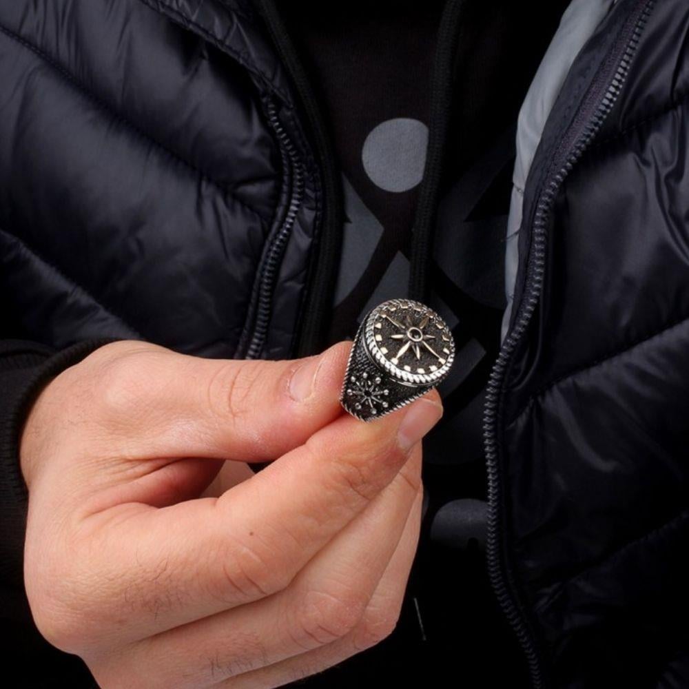 Gemi Dümeni Pusula Model Gümüş Yüzük