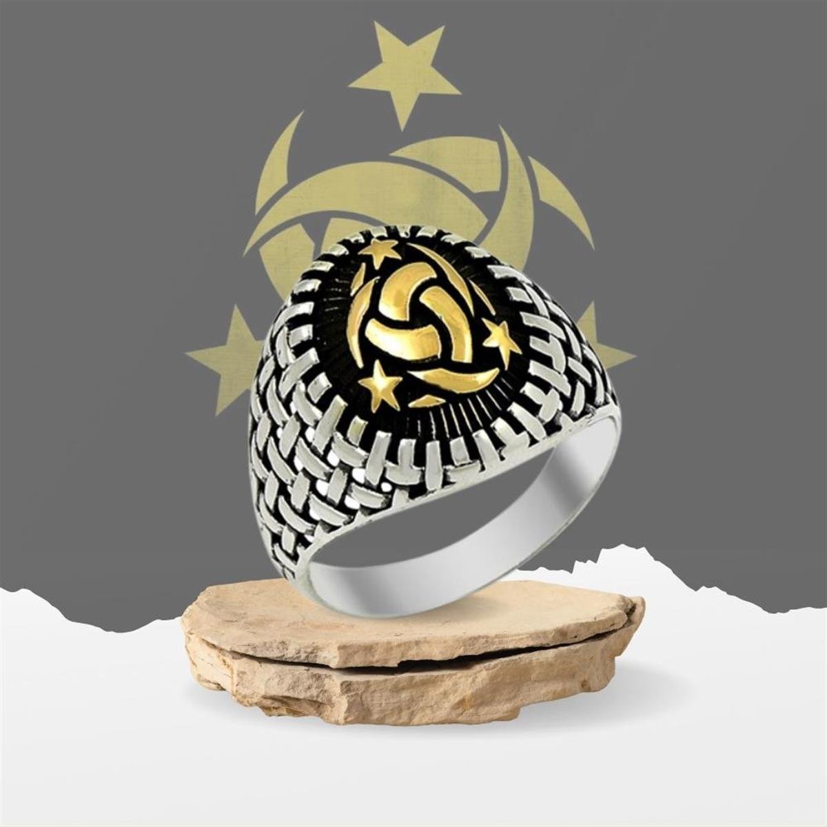Hasır Model Teşkilat-ı Mahsusa Deseni Gümüş Erkek Yüzük