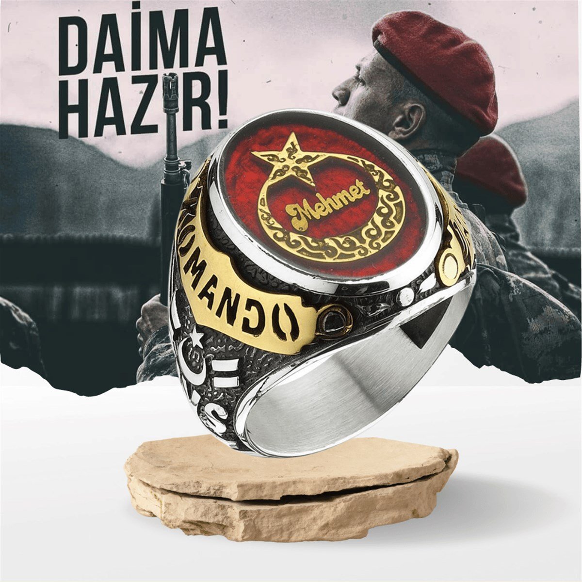 İsim Yazılı Jandarma Komando Uzman Çavuş Yüzük