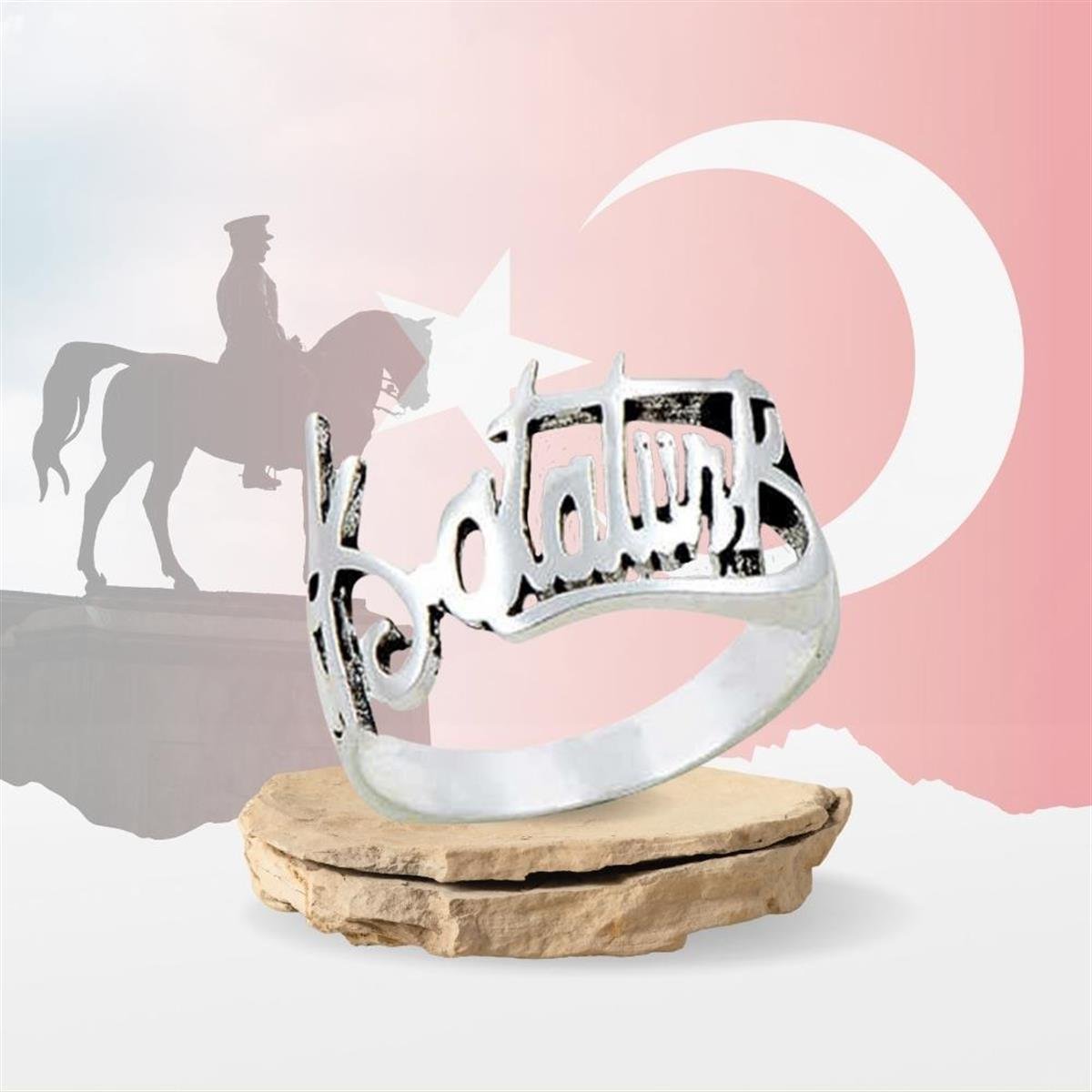 Kemal Atatürk Yazılı Gümüş Erkek Yüzük