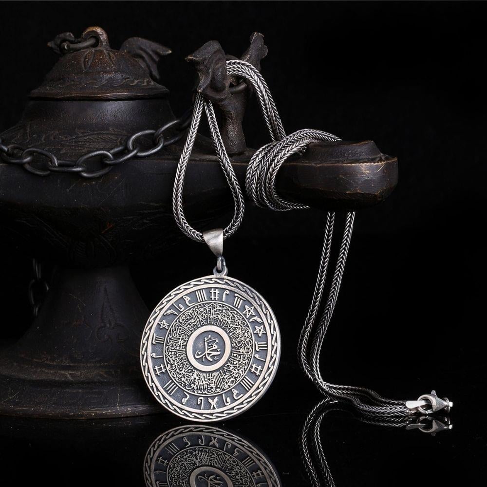 Mührü Süleyman ve Sureler İşlemeli Gümüş Kolye