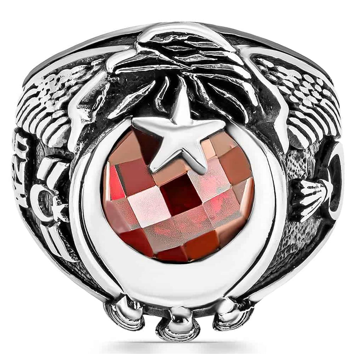 Master Sergeant Moon and Star Embroidered Silver Ring