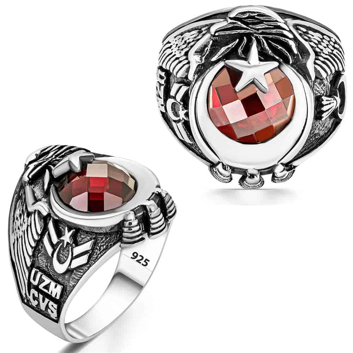 Master Sergeant Moon and Star Embroidered Silver Ring