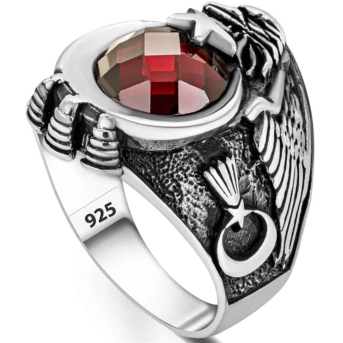 Master Sergeant Moon and Star Embroidered Silver Ring