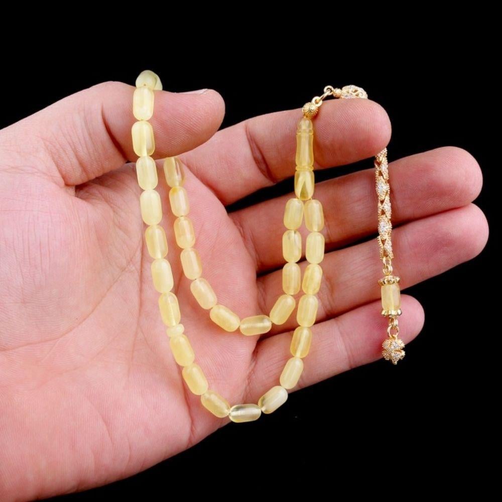 Zirkon Taşlı Gümüş Püsküllü Kapsül Kesim Damla Kehribar Tesbih