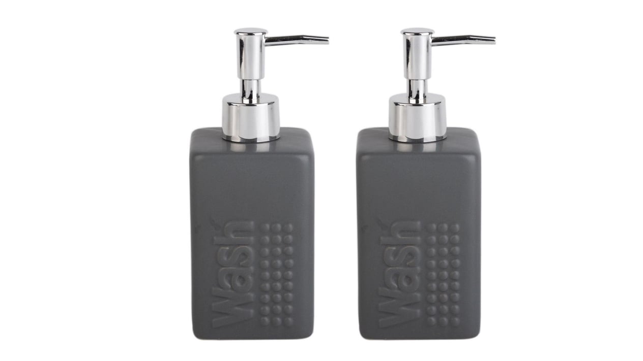 Banyo Seti Seramik Sıvı Sabunluk 2 Adet Koyu Bej Modern 7X7X17Cm 300Ml