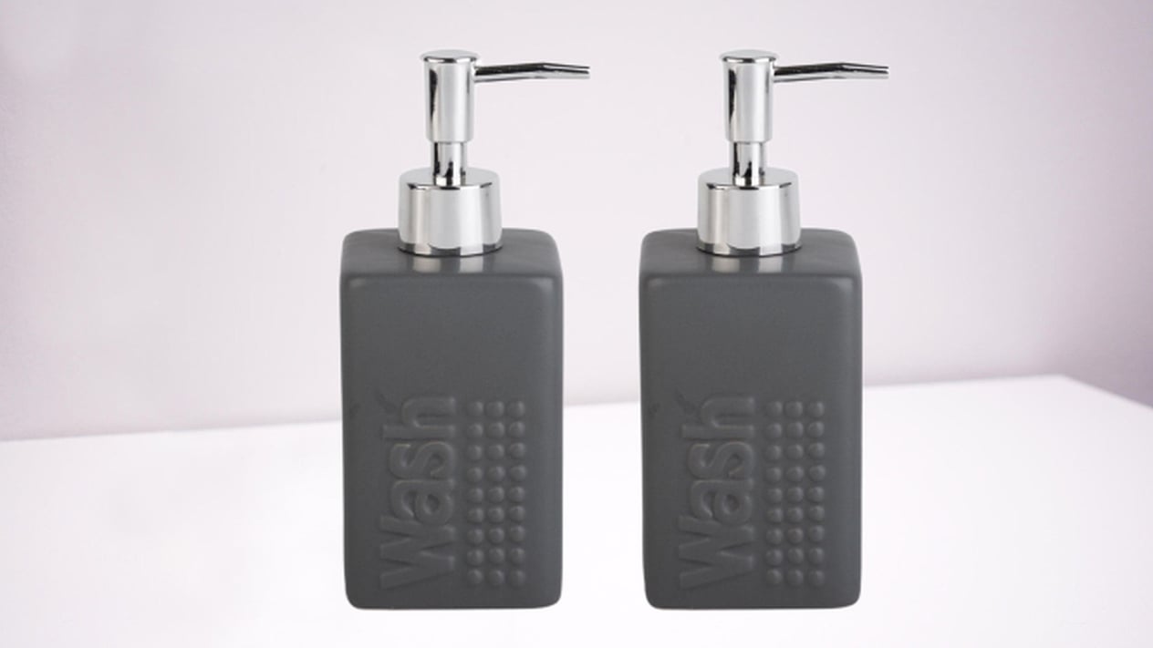 Banyo Seti Seramik Sıvı Sabunluk 2 Adet Koyu Bej Modern 7X7X17Cm 300Ml